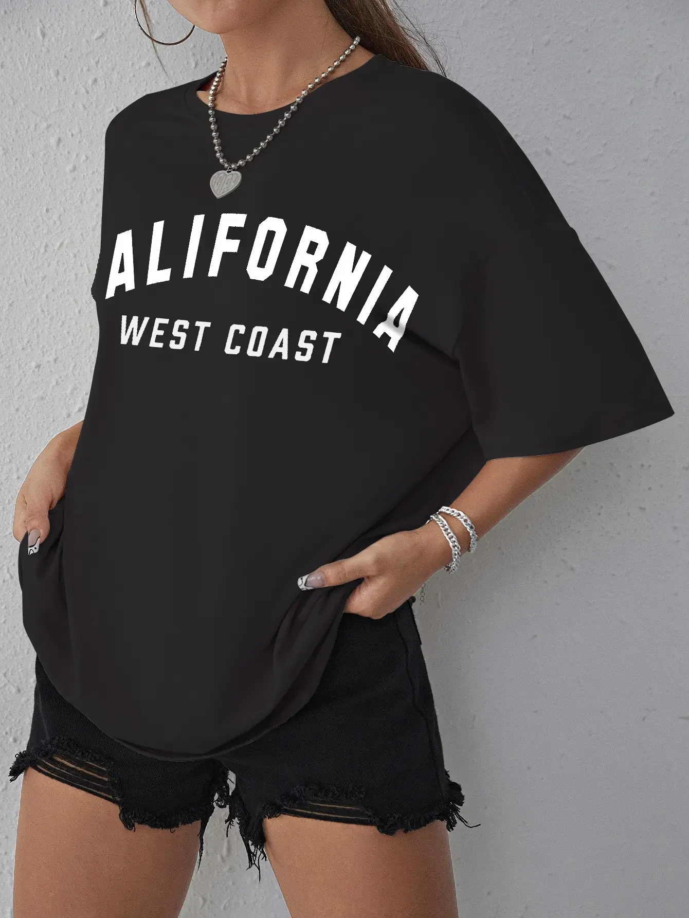 

Vintage Women T Shirt California West Coast Print Oversized T Shirt Breathable Loose Crewneck Tee Clothing Tee Shirts Tops