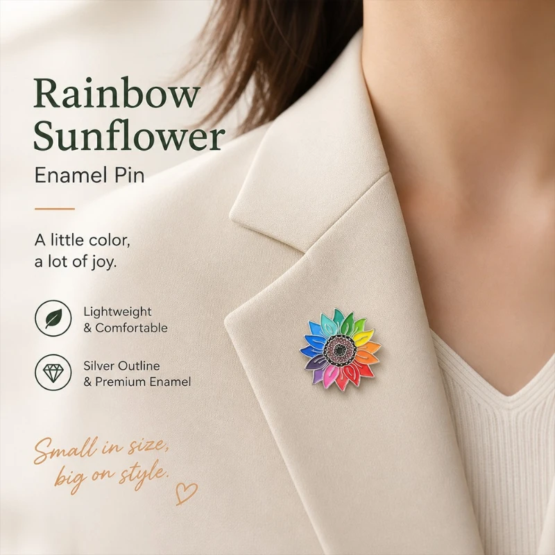 Rainbow Sunflower Metal Brooch Fashion Alloy Enamel Pin Badge Jewelry Gift DIY Clothing Bags Hat