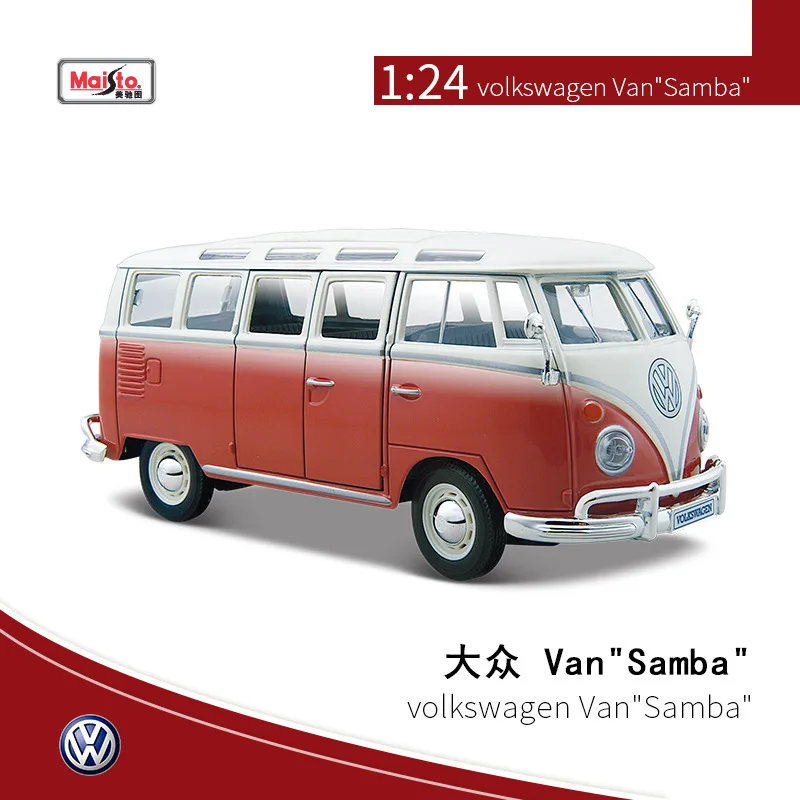 1:24 Maisto Volkswagen Van Model samochodu Samba Bus Alloy Luksusowy pojazd Diecast Edition Kolekcja zabawek Ozdoba na biurko Prezent dla dzieci