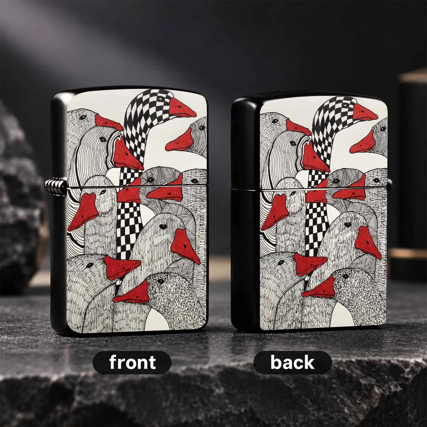 Creative Line-Drawn Geese Pattern Lighter, Art Hand-Drawn Red-Beak Checkered Geese Design Ignition Tool, Suitable For Daily Outdoor Commute Scenes, Stylish Practical Unique Portable Item, Exquisite Distinctive Present For Friends Personal U
