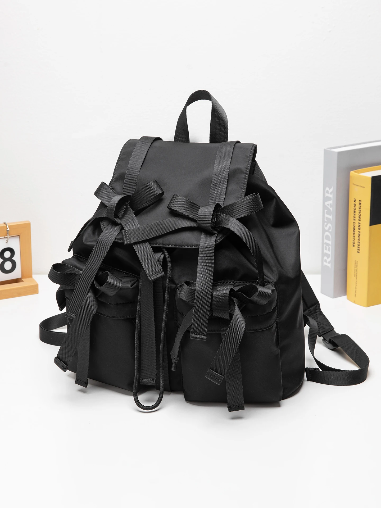 new-japanese-style-large-capacity-women's-backpack-travel-bag-knot-fashionable-school-bag-street-cool-wind-double-s