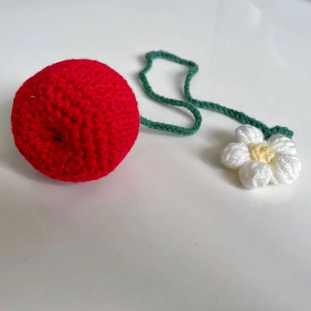 Gifts Wool Knitted Apple Pendant Pink Red Strawberry Knitted Bookmark Handmade Leaf Pendant Bookmark Handbag