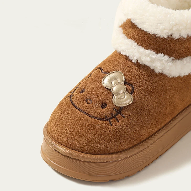 2024 neue Anime Cartoon Hallo Kitty Nette Pompon Pelz Winter Warme Schnee Stiefel Flauschigen Stiefel Schuhe Weihnachten Geschenk Geburtstag Präsentieren