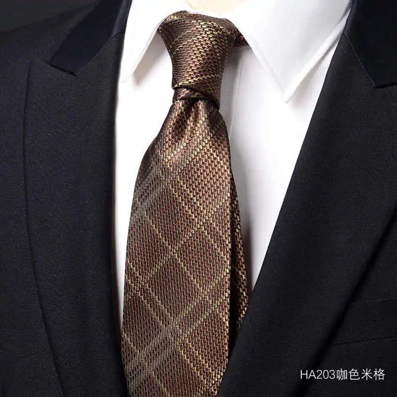 High Quality Champagne Colored Coffee Colored Tie For Men's Formal Attire Retro Striped Business Handcrafted Knot 8cm Wide Tie