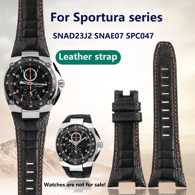 Bracelet en cuir de vache pour hommes, encoche de 14mm, pour Seiko Sportura série SNAD23J2 SNAE07 SPC047 lea/autres bracelets de montre, accessoires