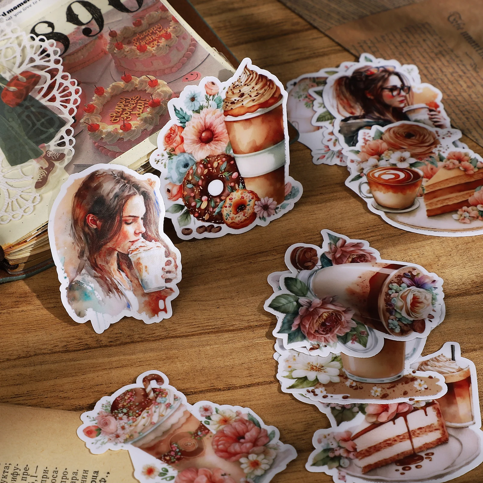 Vintage Girl Character Flower Landscaping Decor Sticker Creative DIY Journal Collage Material Stationery