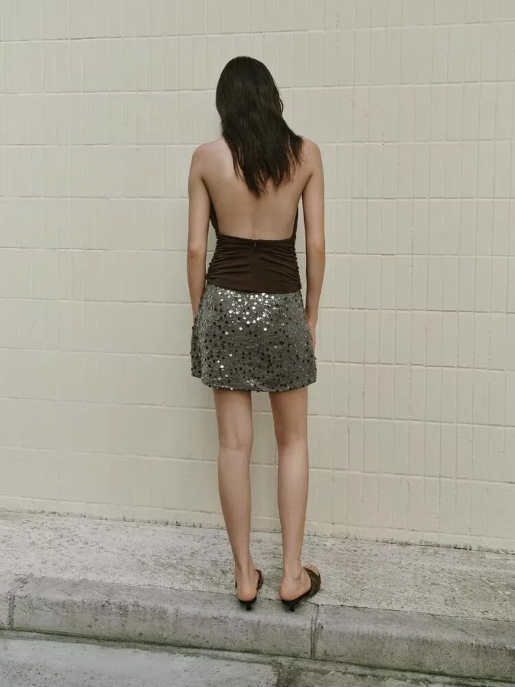 

Fall 2025 Women's Faionable Bal Strap Hanging Neline irt New Arrival Pleated Ele T Top Ethnic Stage Costume