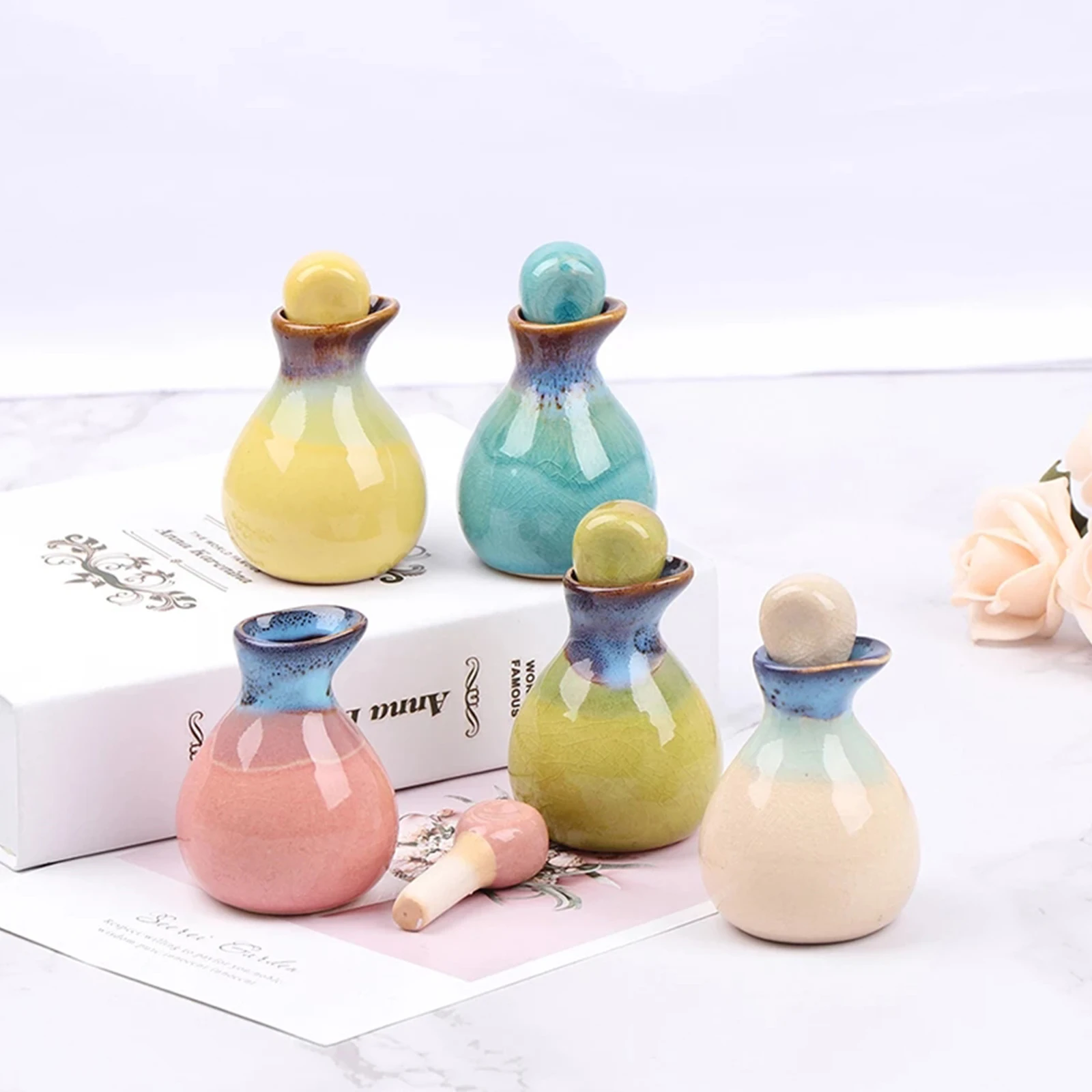 5 Pcs 60ml Ceramic Aromatherapy Empty Storage Container Fragrance Essential Oil Bottle