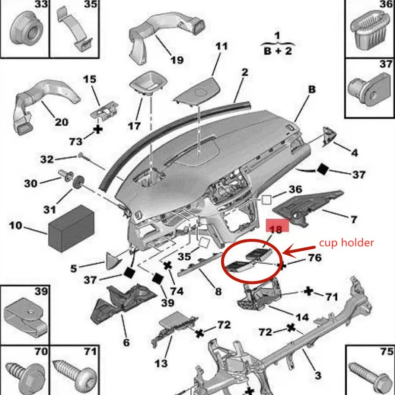 8247X7 96780908ZE for Peugeot 508 water cup holder  DRINKING CUP SUPPORT FASCIA PANEL-SOUND PROOFING Bracket