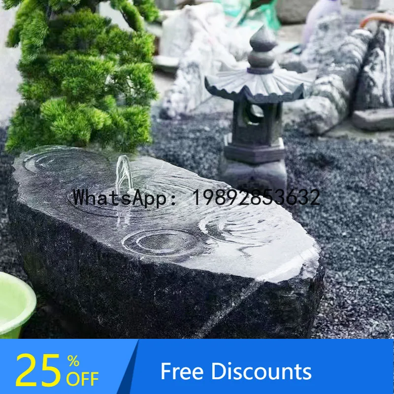 AB  Black Mountain Stone Courtyard Fountain  Sculpture Water Spray Garden Landscape Stone Bowl Irregular Water Feature