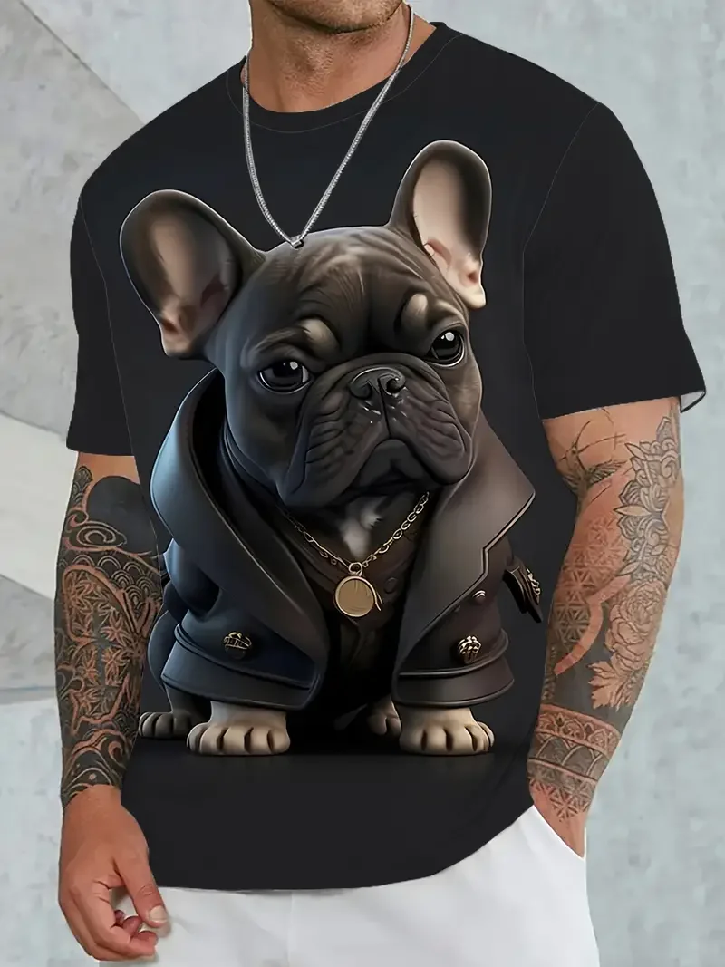 Men's T-shirt Printed With 3D Pug Design Short-sleeved O Neck Haikyuu Sportshirt Outdoor Pullover Streetwear Oversized Clothing