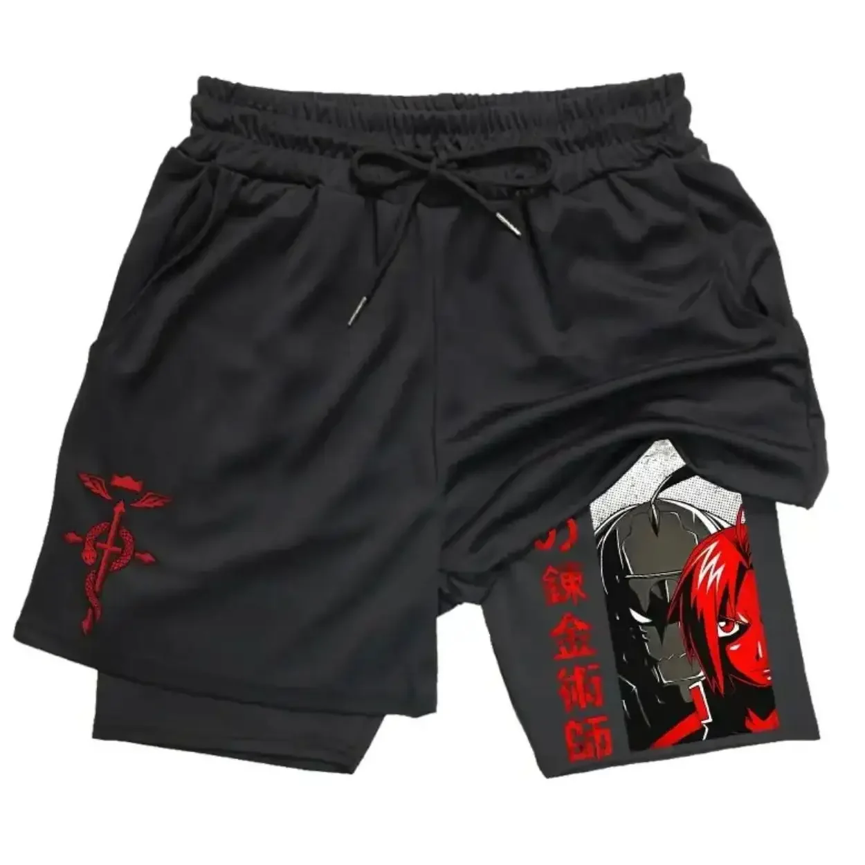 2-in-1 Shorts Gym Boxing Running Pants Quick-Drying Beach Shorts Steel Alchemist Anime Men's Sports Shorts Printed Double-Layer