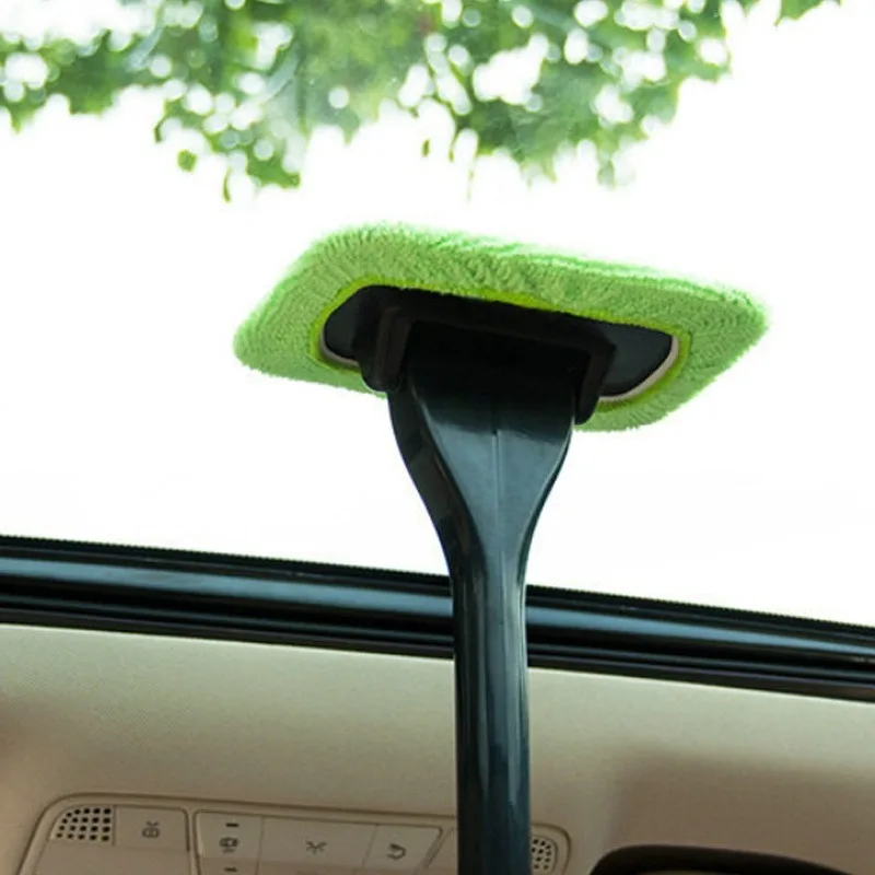 Car cleaning set (1 handle + 4 replacement cloths), windshield cleaning tool, reusable cloth pad, for cleaning dust and stains