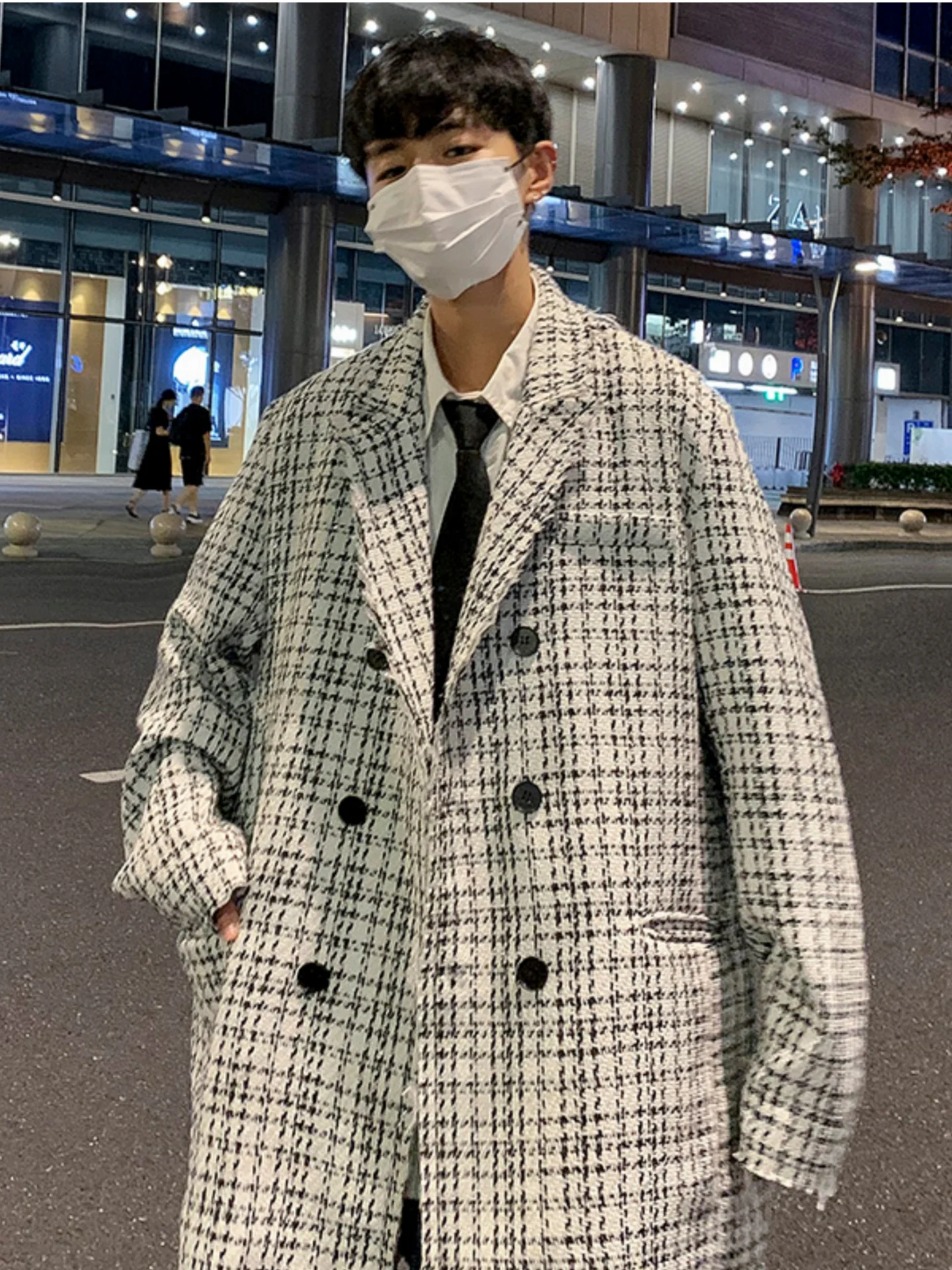 

Loose Fit Plaid Men's Windbreaker Youth Faion Autumn Season Button Decorated Iron Free Garment Small Fraance Sle Coat