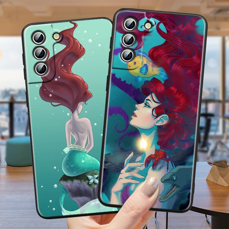 Disney The Little Mermaid For Samsung Galaxy S24 S23 S22 S21 S20 FE S10 S10E Plus Ultra Pro Lite 5G Black TPU Phone Case