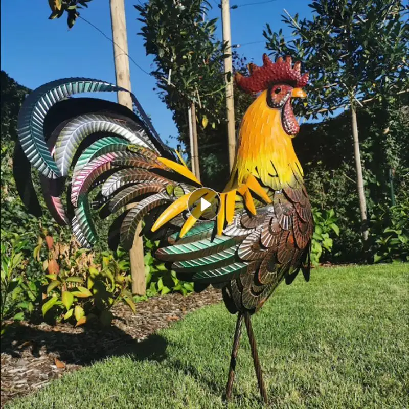 Chicken Lawn Ornament Handmade Waterproof Metal For Yard Decor Rooster Statues Realistic Sunscreen Chicken Statue