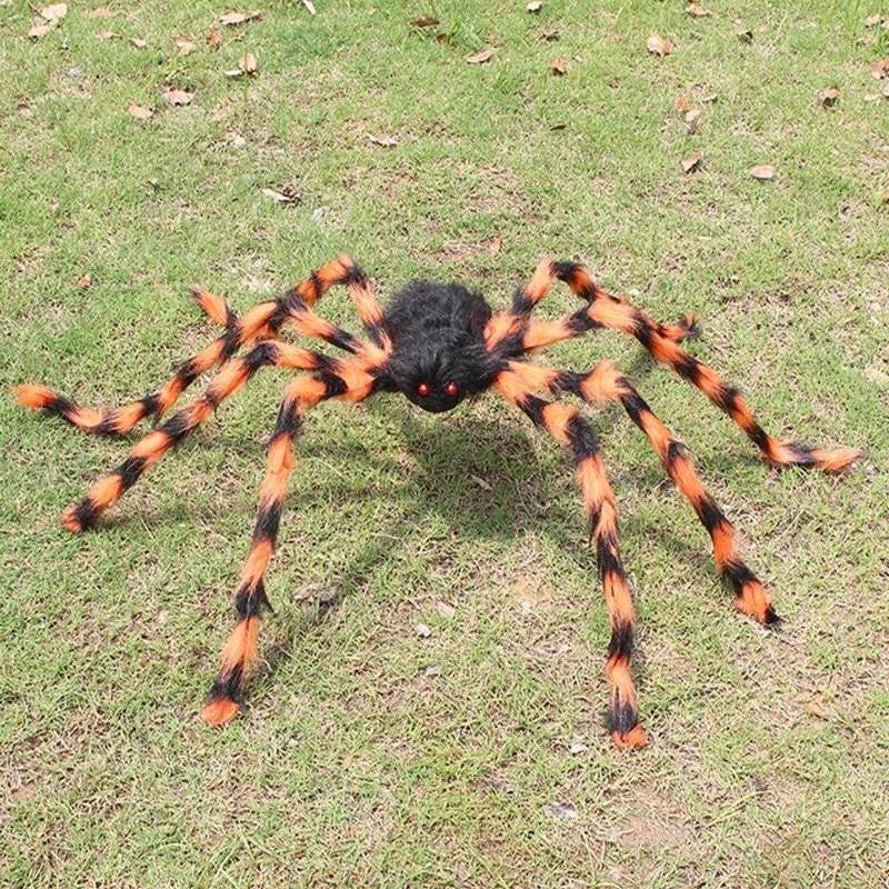 125cm Halloween Giant Spider Scary Artificial Plush Spider Home Bar Haunted House Scene Ornaments Props Holiday Outdoor Decors