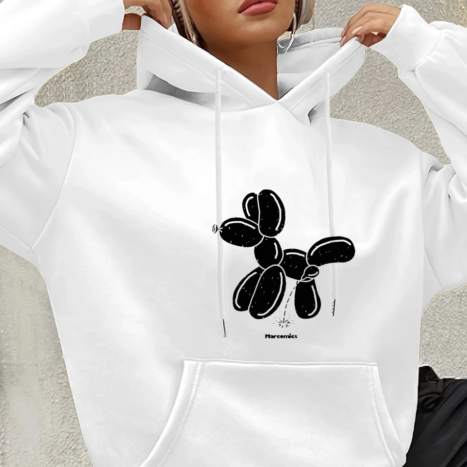 

Magic Balloon Animal Dog Urinating Everywhere Pattern Men Women Hoodie Funny Retro Fashion Street Neutral Top Casual Sweatshirt