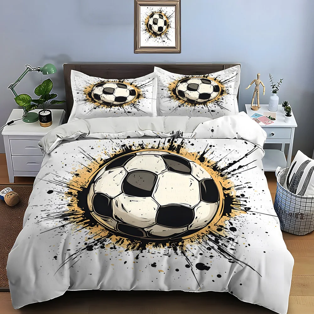 Classic soccer ball with abstract splatter Bedding Set for Kids Luxury Gift 3pcs Digital Print Comforter Set Soft Comfortable