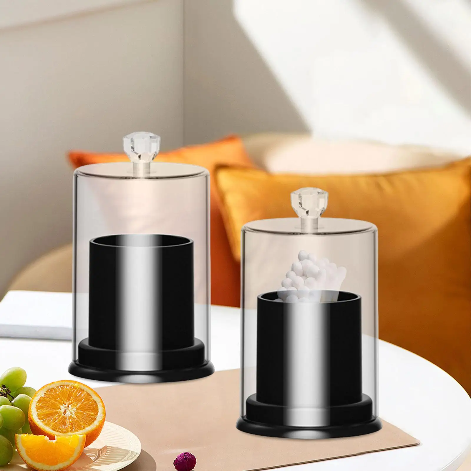 뚜껑이 있는 면봉 홀더 현대적인 플라스틱 보관함 화장대용 면봉 정리함