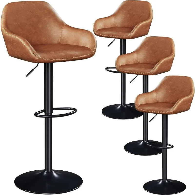 

Bar Stools Set of 4, PU Leather Swivel Counter Height Barstools, Adjustable Bar Chairs with Backrest and Footrest, Kitchen Stool