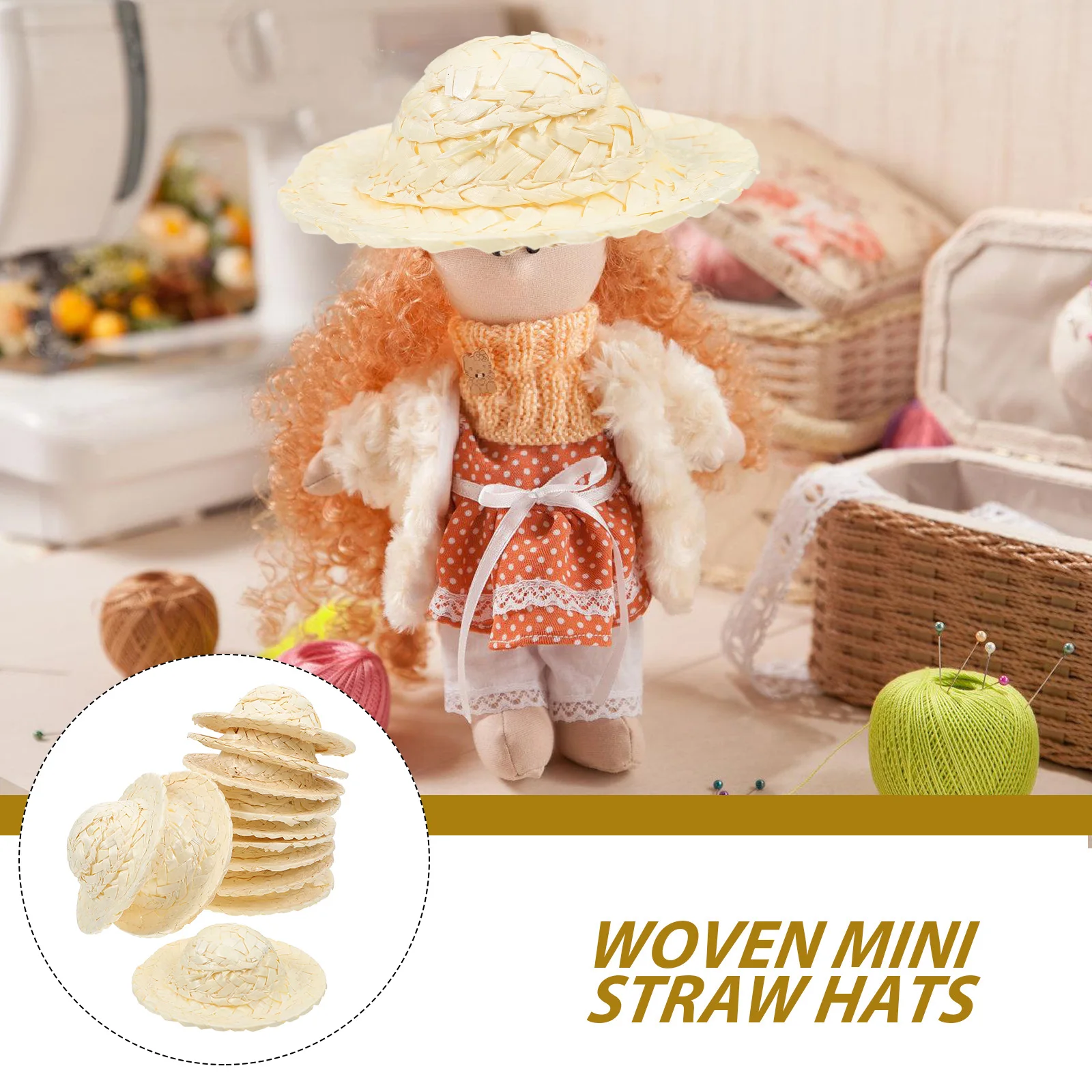 

12pcs Mini Woven Straw Hat DIY Craft Decor Small Braided Top Hat Party Decoration Lightweight Photo Prop Accessory