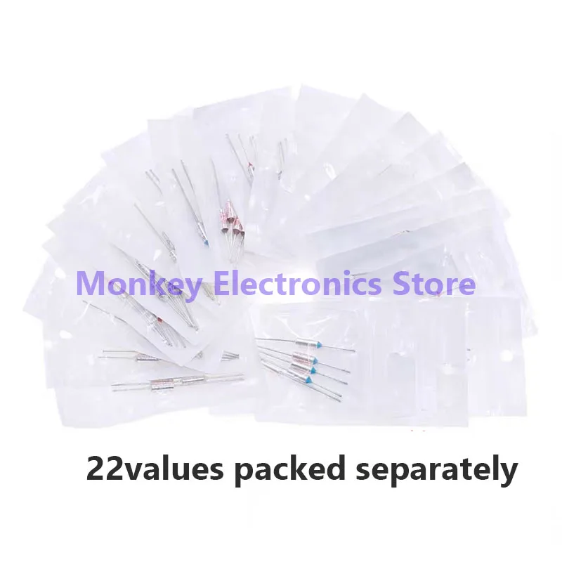 110pcs Fused Thermal Cutoffs TF Overheat Protection 72℃~300℃ 10A/250V Mixed Box 22values*5pcs