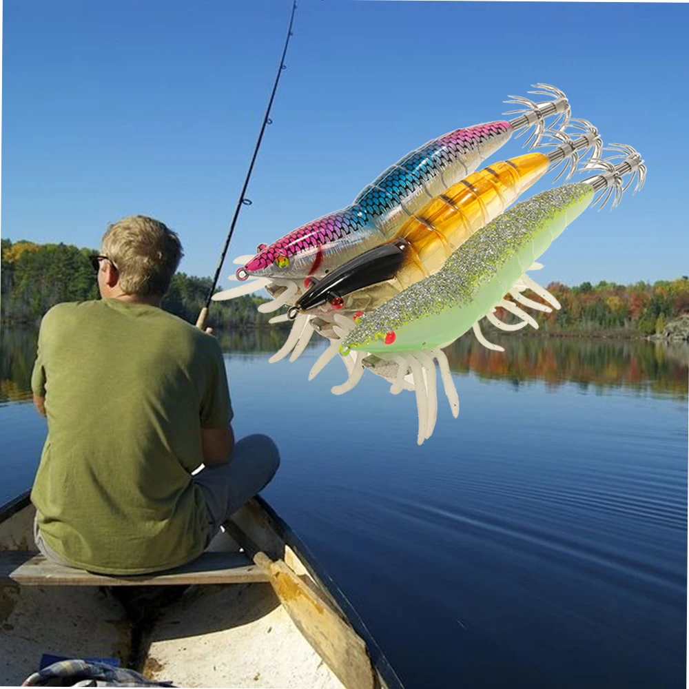 

Набор из 5 светящихся в темноте приманок Lixada: 12 см/21 г, имитация креветки/кальмара, жесткие искусственные приманки для рыбалки с джиг-головками и крючками-грузилами