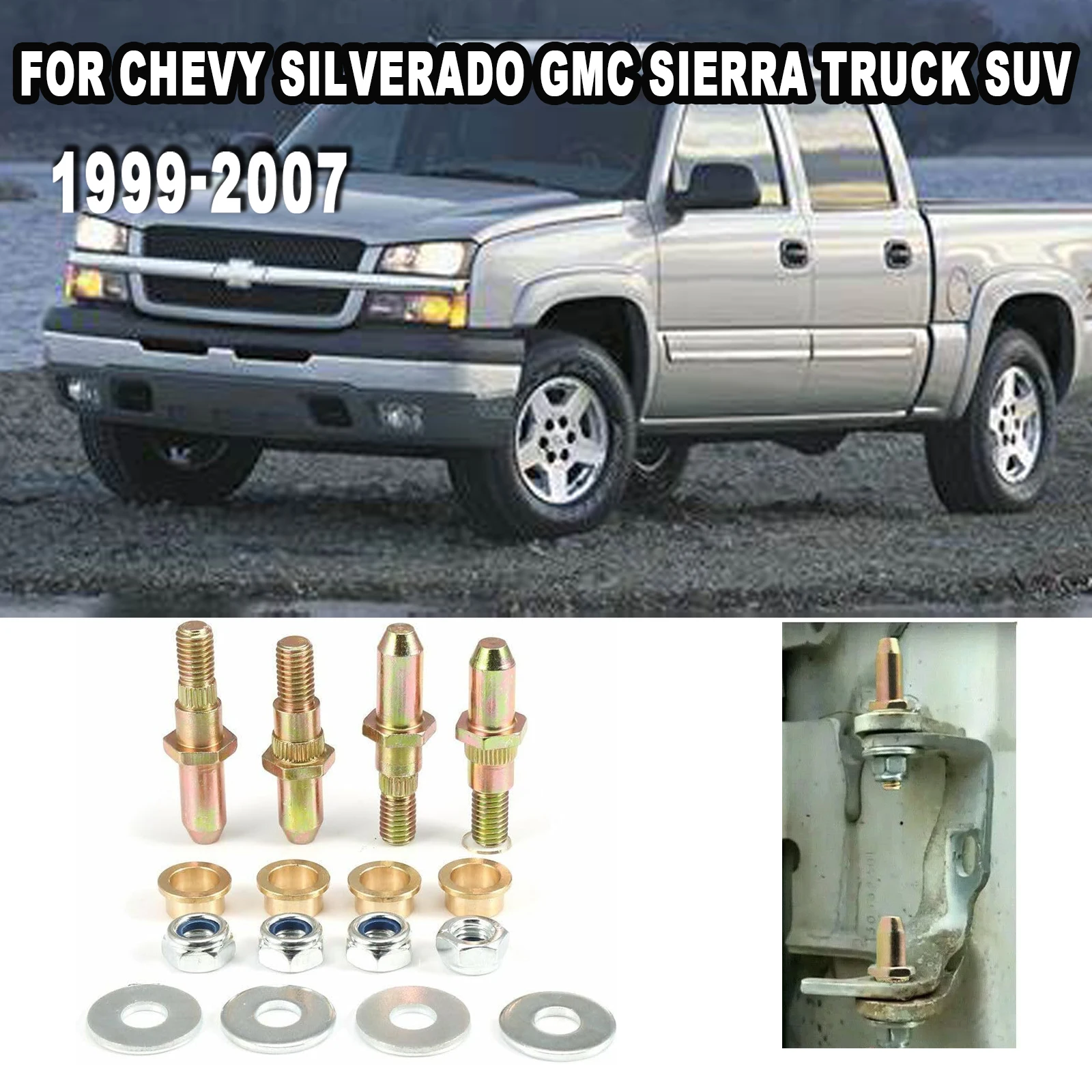 

1 Set Car Door Hinge Pins and Bushing Kit Fits for 1999-2007 Chevrolet Chevy Silverado GMC Sierra Truck SUV Car Accessories