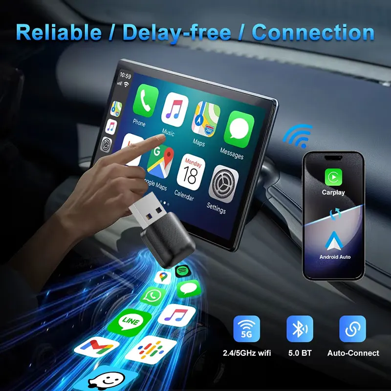 جديد لاسلكي CarPlay أندرويد محول السيارات السلكية إلى اللاسلكية 2 في 1 سيارة صغيرة Ai صندوق لأودي تويوتا VW بيجو MG فورد USB دونغل #6