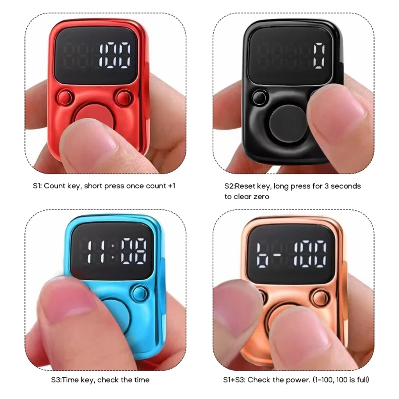 28GF Rechargeable Digital Finger Ring LED Electronic Hand Tally Counter Timer Decompression Prayer Counter Clicker Portable