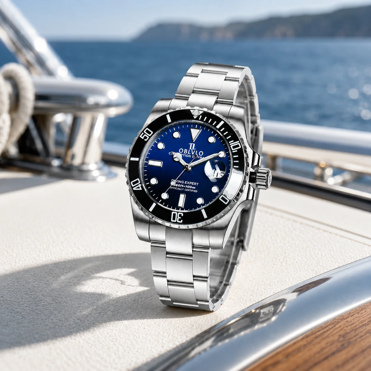 Stainless Bracelet Diver - Reloj de buceo OBLVLO con esfera