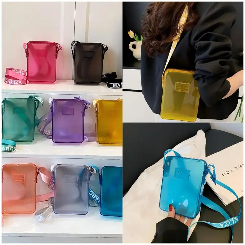 NewFashionable PVC Messenger Bag Transparent Shoulder Bag Waterproof Square Bag Handbag Phone Bag Women Lipstick Key Storage Bag view 5