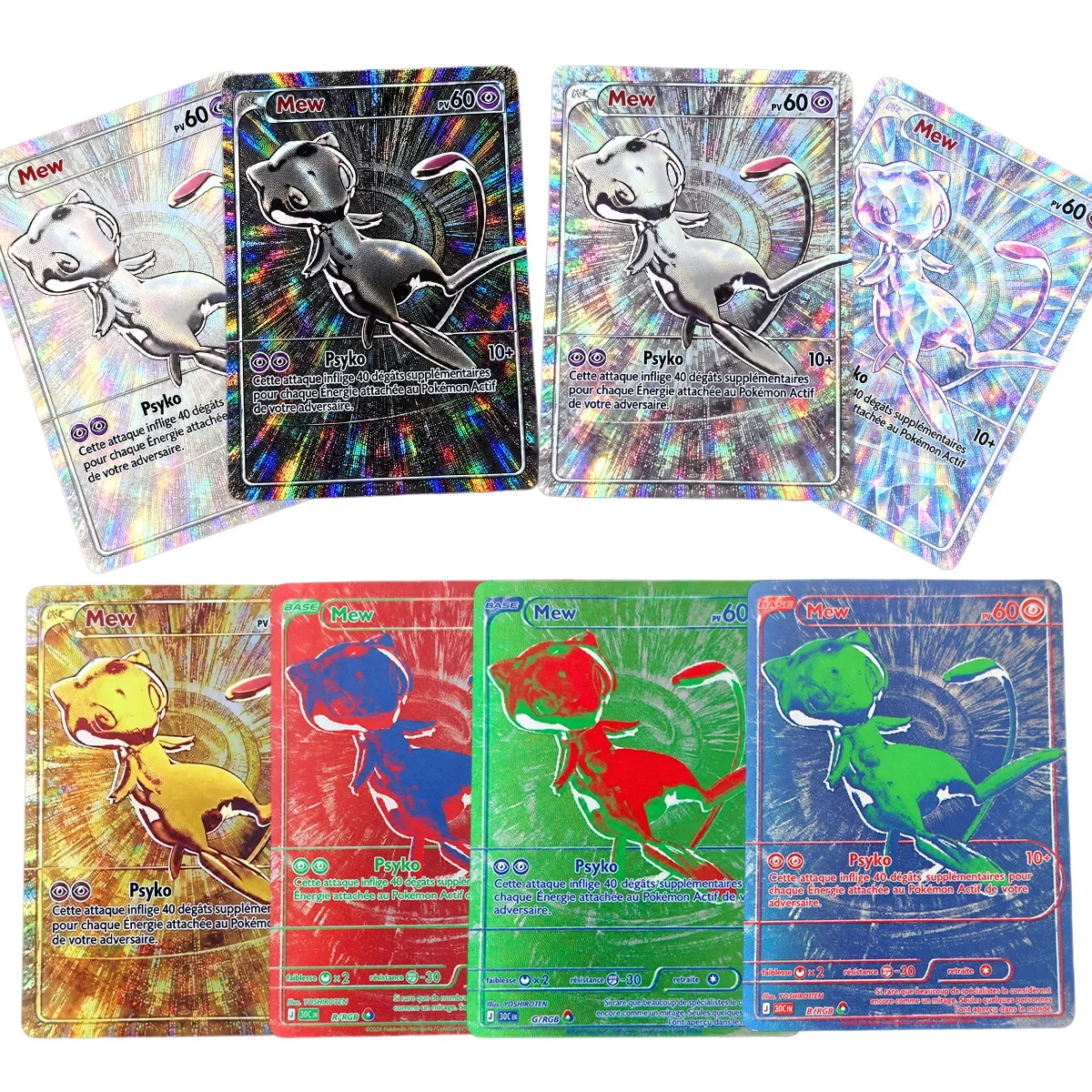 DIY French Version PKM Mew Red Green Blue RGB Collectible Card Proxy PTCG Advanced Anime Collection Card