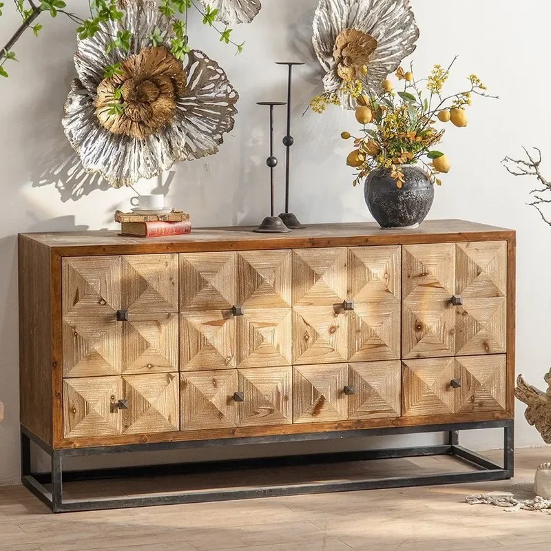for American Solid Wood Porch Cabinet Side Chest French Household Shoe Cabinet Retro Middle Storage Cabinet