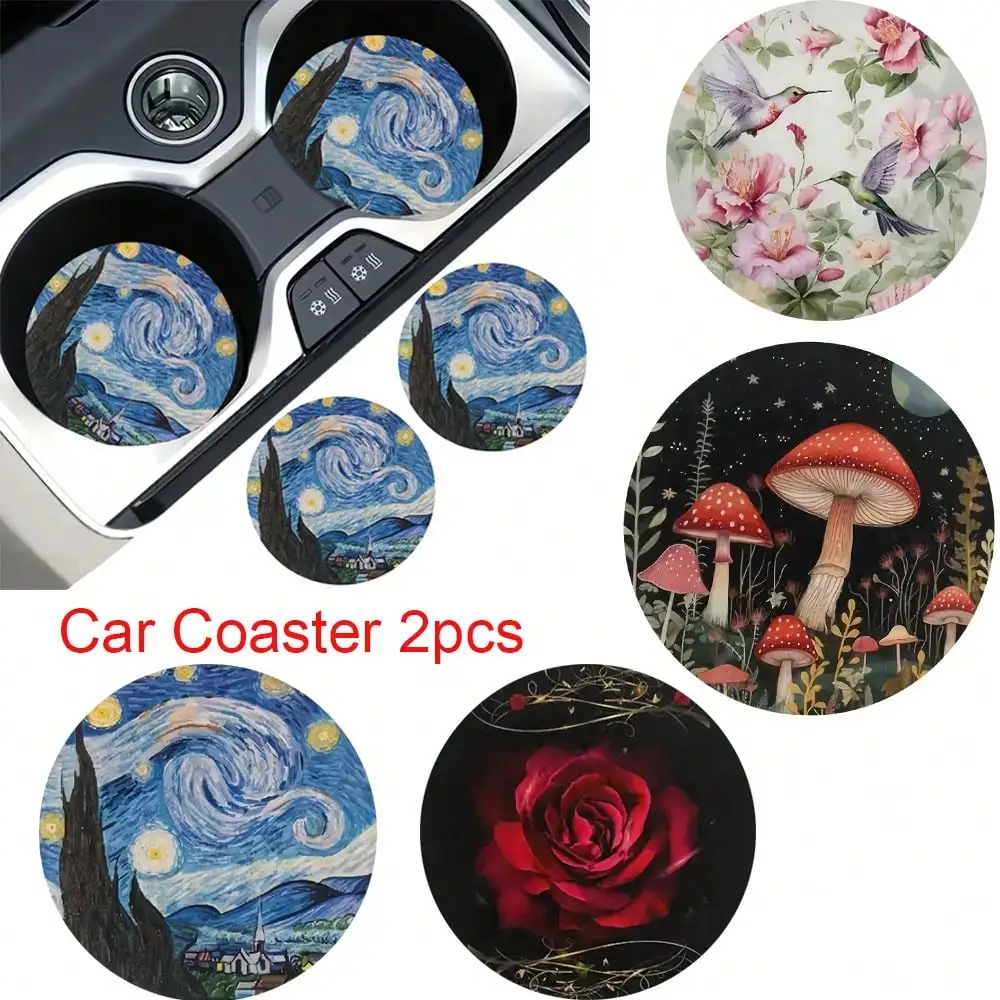 2pcs Car Cup Coaster Stylish & Durable Fast-Drying Non-Slip Car Cup Mat