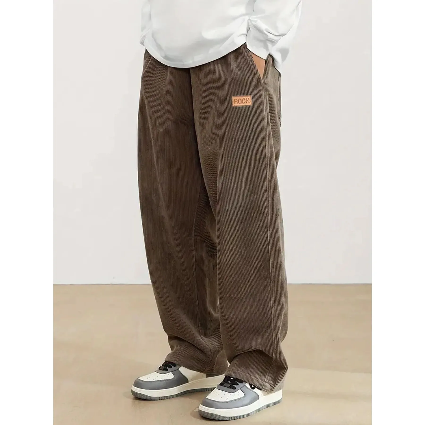 

Мужские вельветовые повседневные брюки на осень-зиму, кожаные L, прямая длина, весна 2021, молодежные витали Sle