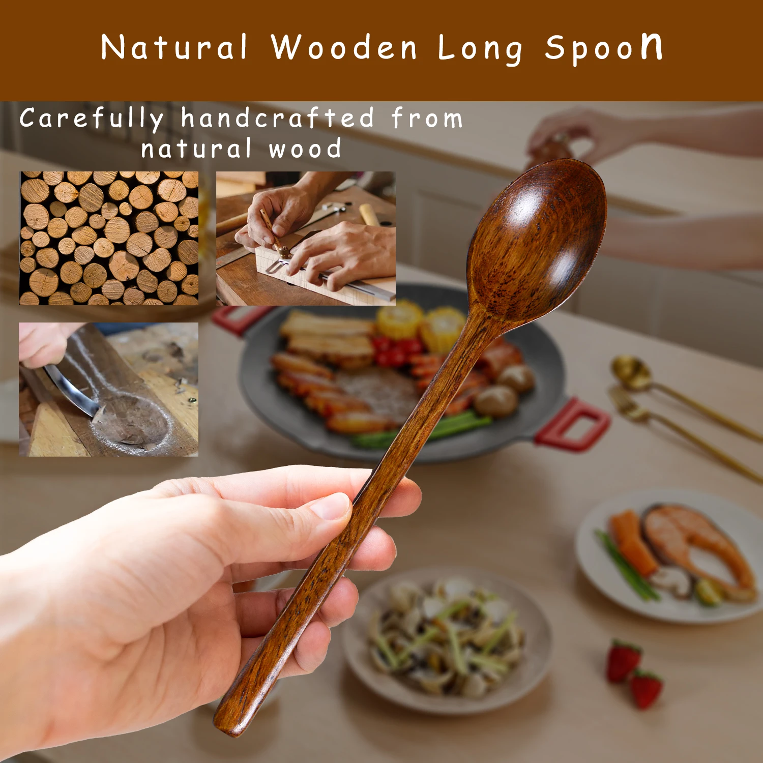 24PCS Wooden Spoons for Cooking, 9.25Inch Large Wooden Ladles for Eating Pasta Mixing Stirring Tasting Baking, Extra Long Handle