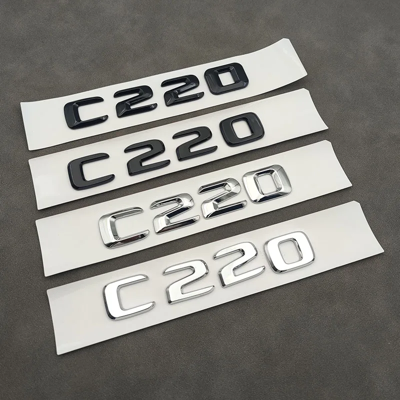 3d ABS Chrome Black Logo C220 Emblem Letters Car Trunk Badge For W204 W205 C 220 C220 Sticker Accessories