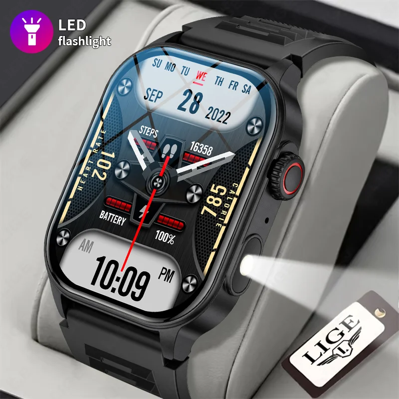 

LIGE Men Smart Watch New Flashlight 2.01" HD Large Display AI Voice Bluetooth Call Sport Watches Health Monitor Smartwatch Women