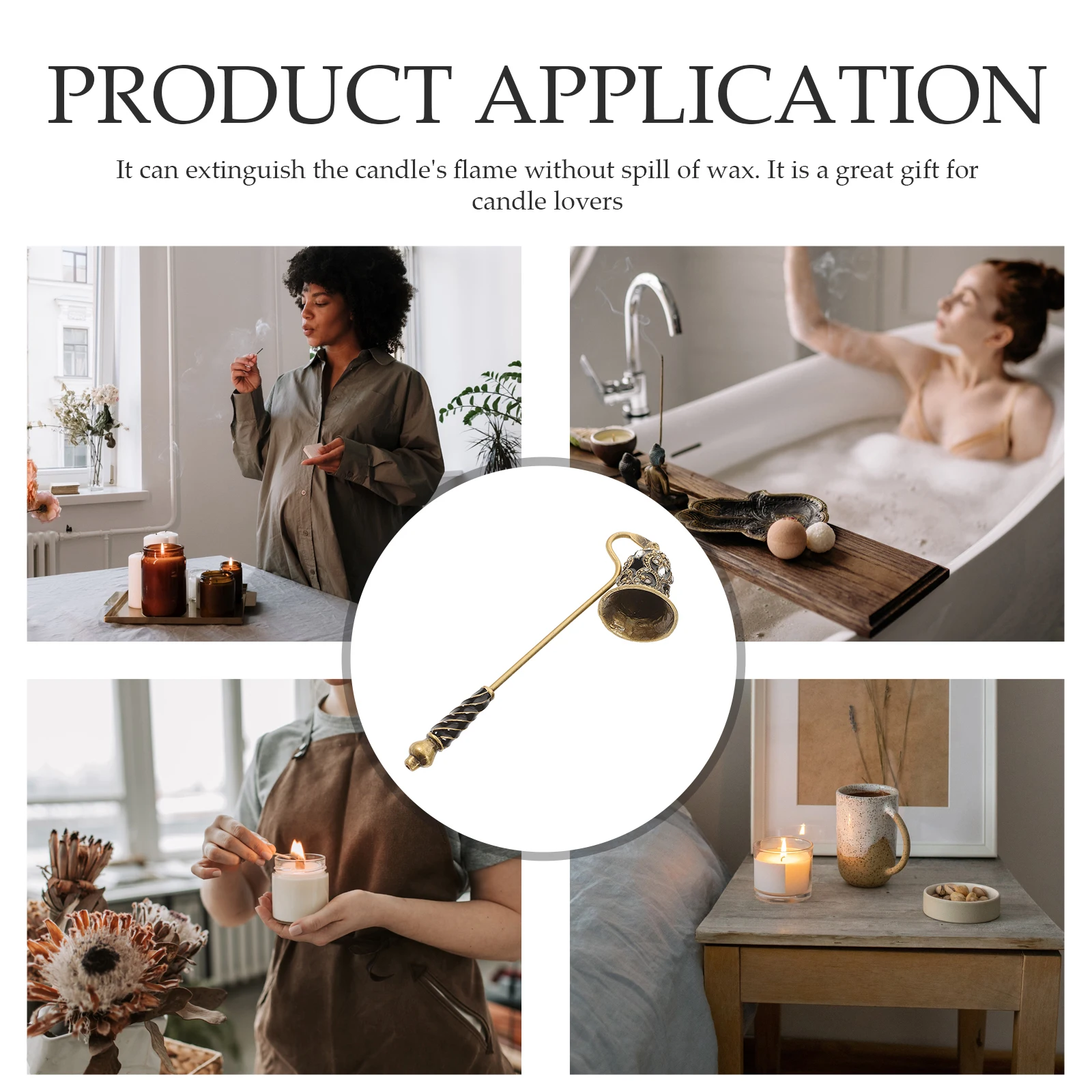 

Rhinestone Flower Design Metal Snuffer Long Handle Safe Household Extinguish Snuffer Accessory Home Accessory