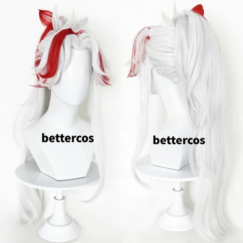 شعر مستعار LOL Heartsteel Yone تأثيري ، رمادي ، أبيض ، مقطع ذيل حصان أحمر ، مقاوم للحرارة ، شعر مستعار أنيمي اصطناعي ، قبعة