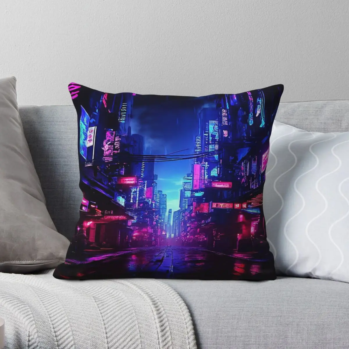 Cyberpunk Futuristic Dystopian Pillowcase Polyester Linen Velvet Pattern Zip Decor Throw Pillow Case Room Cushion Cover