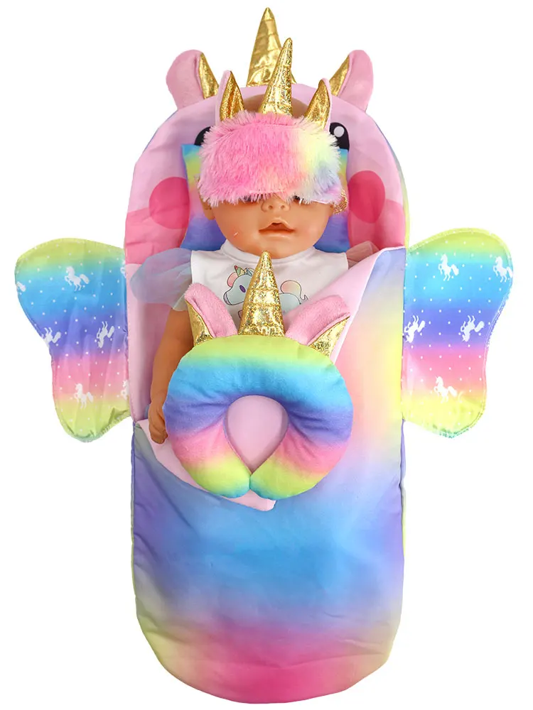 Doll Sleeping Bag for 43cm Dolls Lovely Unicorn Pillow 17-18inch Baby New Born Dolls Accessories American Girl\'s Birthday Gift