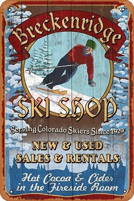 Panneau métallique en étain 8X12 pouces, Breckenridge, Colorado, panneau Vintage pour magasin de Ski, affiche en Plaque métallique pour café, Bar, décoration murale de maison agréable