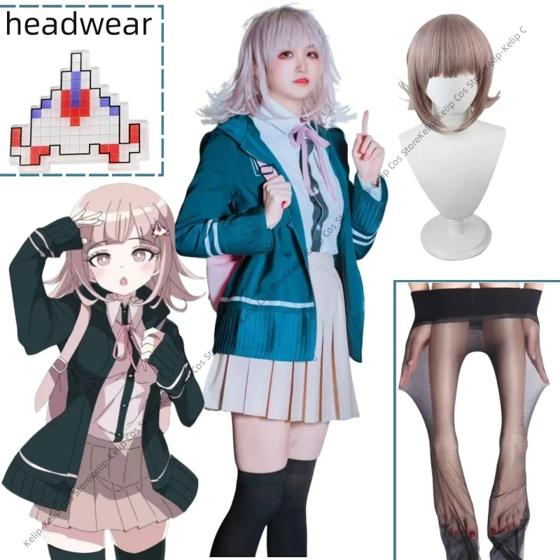 Chiaki Nanami hair clip Cosplay Costume Danganronpa 2 School Uniform bag backpack jacket shoes outfit Halloween For Women Girl