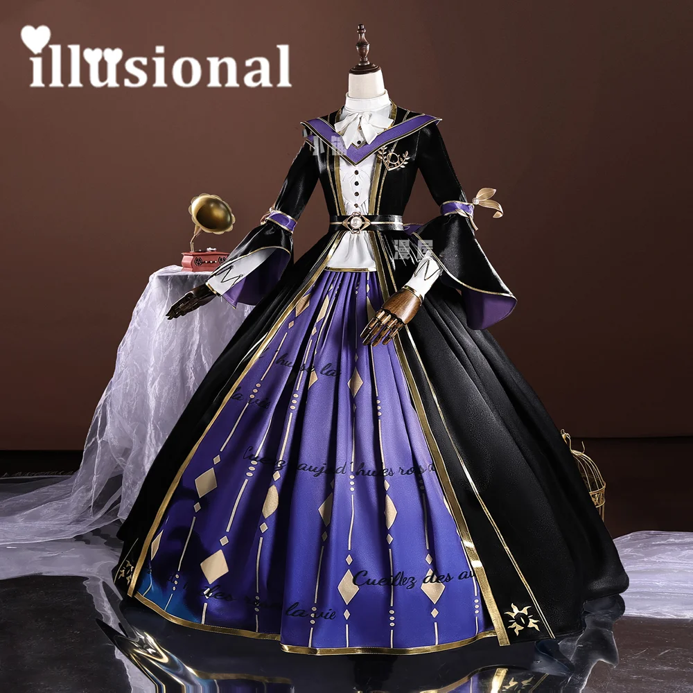 

illusional Marie Identity V The red lady Marie Cosplay Costume Women Halloween Ivory tower feather fan Palace court Dresses
