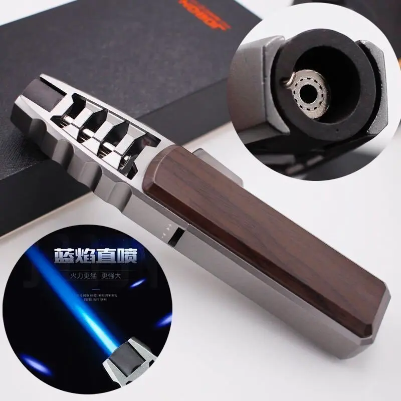 

New Zhongbang Windproof Direct Punch Lighter Trend Blue Flame Metal Inflatable Outdoor Cigar Lock Welding Torch