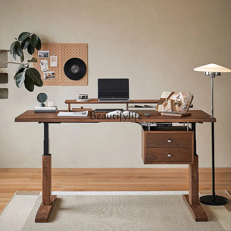 North American black walnut electric lifting desk intelligent solid wood office computer workbench