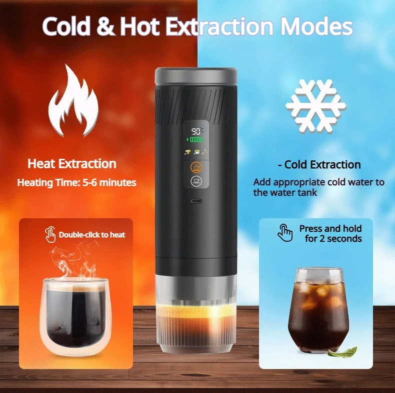 Mini Portable Coffee Machine Wireless Heating Espresso Maker 20 Bar Pump Pressure Capsule Ground Coffee Compatible Travel